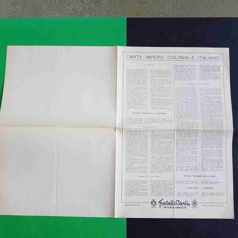 CARTA IMPERO COLONIALE ITALIANO omaggio della ditta FRATELLI CARLI anni '30