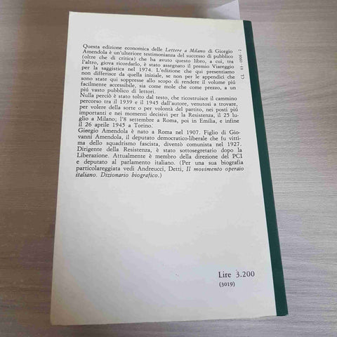 LETTERE A MILANO 1939-1945 GIORGIO AMENDOLA - EDITORI RIUNITI - 1976