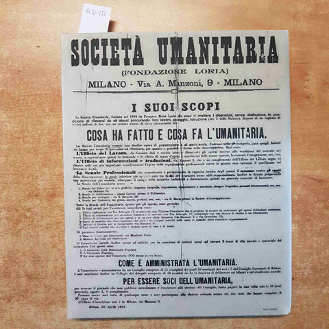 LA SOCIETA' UMANITARIA FONDAZIONE P.M. LORIA MILANO 1893/1963 RICHARD BAUER