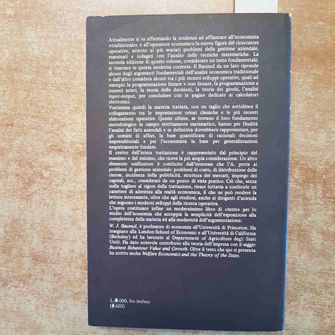 TEORIA ECONOMICA E ANALISI OPERATIVA 4°EDIZIONE - W.J. BAUMOL 1977 FRANCO ANGELI
