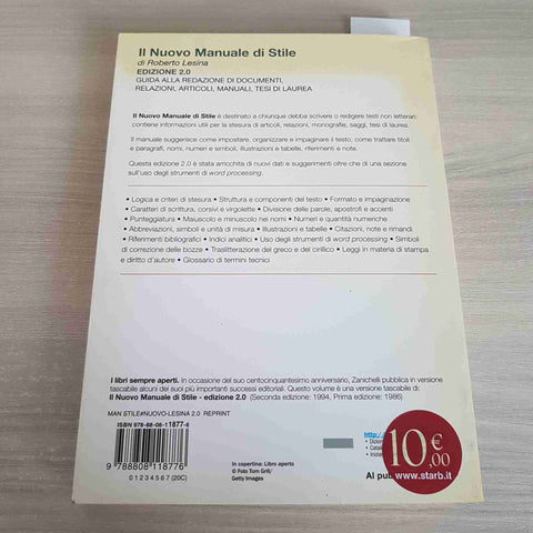 IL NUOVO MANUALE DI STILE editoria stampa articol ROBERTO LESINA 2009 ZANICHELLI