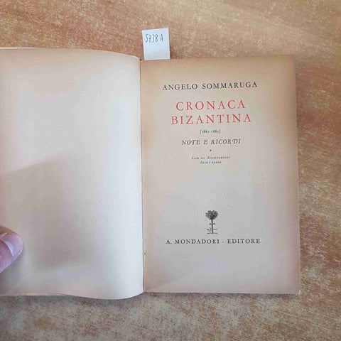 ANGELO SOMMARUGA - CRONACA BIZANTINA 1881-1885 MONDADORI 1941 prima edizione