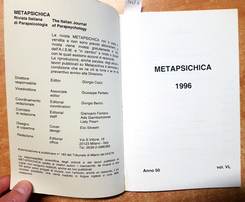 METAPSICHICA rivista italiana di parapsicologia 1996 paranormale pranoter(2