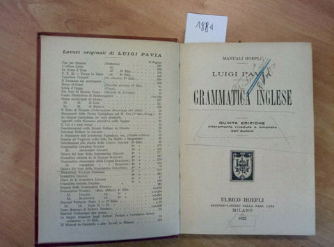 LUIGI PAVIA - GRAMMATICA INGLESE 1923 MANUALE HOEPLI (1884) QUINTA EDI