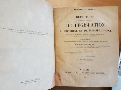 LOTTO 14 VOLL. REPERTOIRE METHODIQUE DE LEGISLATION DE DOCTRINE 1846 DALLOZ