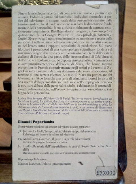 MARXISMO E TEORIA DELLA PERSONALITA' - LUCIEN SEVE - 1977 - EINAUDI - (295