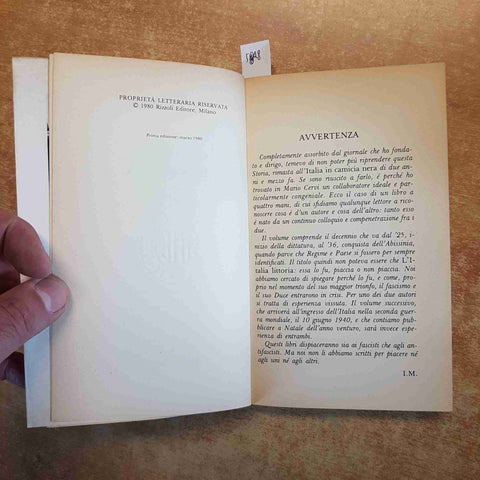 MONTANELLI CERVI - L'ITALIA LITTORIA 1980 RIZZOLI