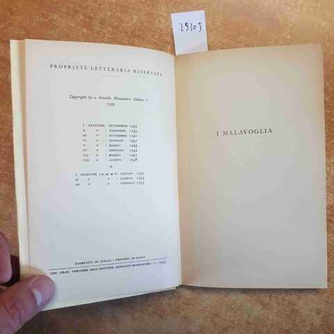 GIOVANNI VERGA - I MALAVOGLIA 1955 MONDADORI