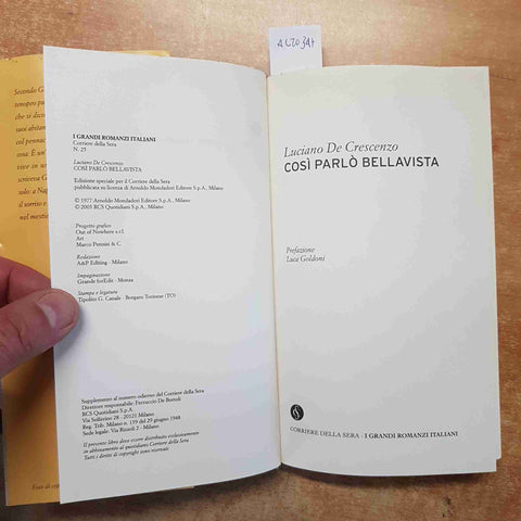 LUCIANO DE CRESCENZO Cosi' parlo' Bellavista CORRIERE DELLA SERA 2003