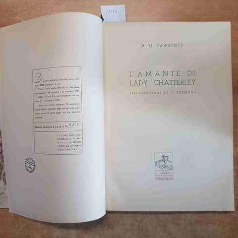 L'AMANTE DI LADY CHATTERLEY DAVID LAWRENCE MONDADORI 1946