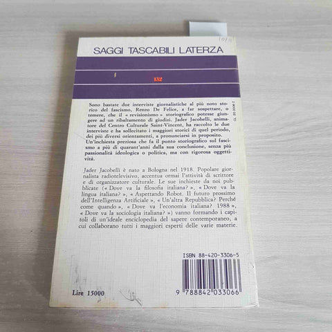 IL FASCISMO E GLI STORICI OGGI - JADER JACOBELLI - LATERZA - 1988