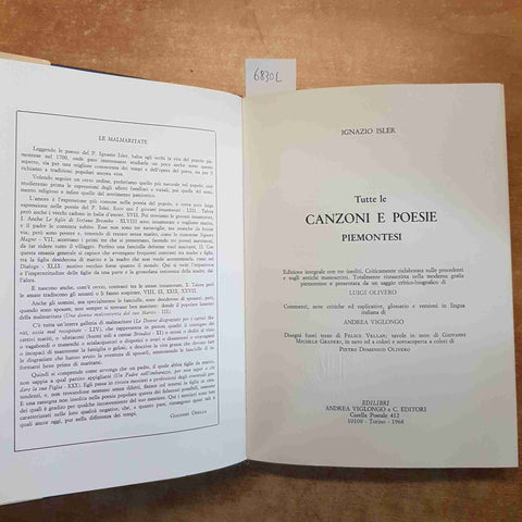 TUTTE LE CANZONI E POESIE PIEMONTESI - P. IGNAZIO ISLER 1967 EDILIBRI VIGLONGO