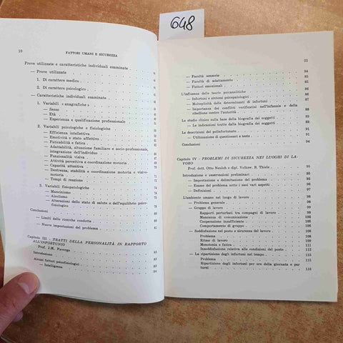 FATTORI UMANI E SICUREZZA STUDI DI FISIOLOGIA E DI PSICOLOGIA DEL LAVORO 1967