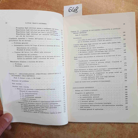 FATTORI UMANI E SICUREZZA STUDI DI FISIOLOGIA E DI PSICOLOGIA DEL LAVORO 1967