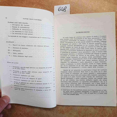FATTORI UMANI E SICUREZZA STUDI DI FISIOLOGIA E DI PSICOLOGIA DEL LAVORO 1967