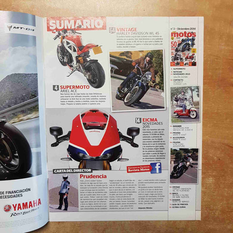 MOTOS 3 DICEMBRE 2014 YAMAHA R1, KTM 1190, HARLEY DAVIDSON WL 45 APRILIA PIAGGIO