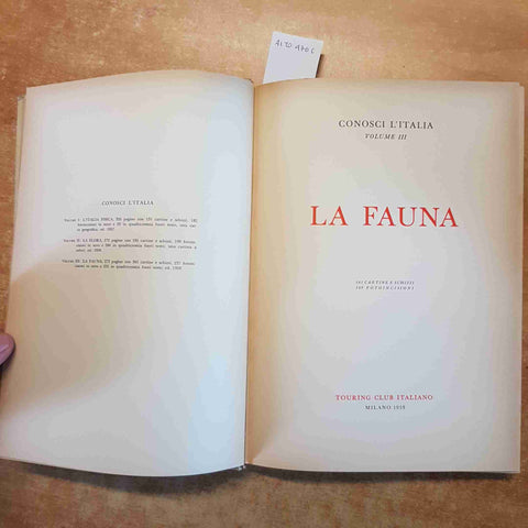 LA FAUNA conosci l'Italia VOLUME 3 TOURING CLUB 1958