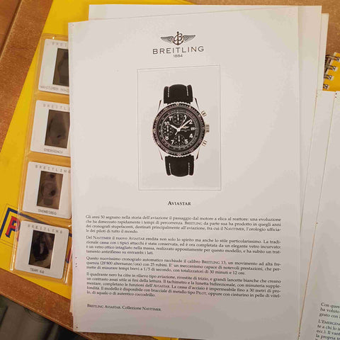 BREITLING PRESS RELEASE 1995 kit retail shop sales BRIEFING DIAPOSITIVE SCHEDE