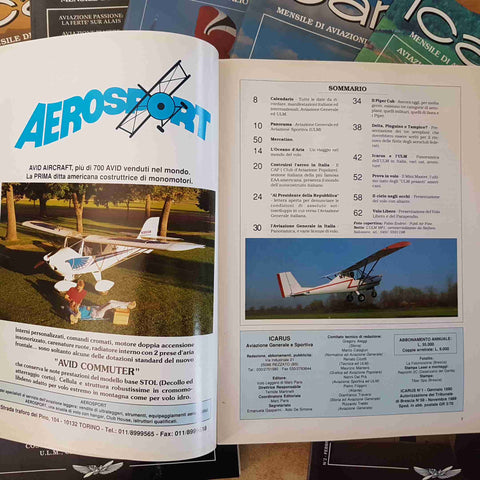 ICARUS MENSILE DI AVIAZIONE GENERALE E SPORTIVA 8 NUMERI 1990 parapendio anfibi