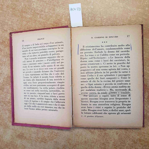ANATOLE FRANCE - SOCIETA' ANONIMA NOTARI - IL GIARDINO DI EPICURO 1929 FILIPPI