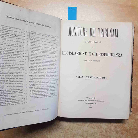 MONITORE DEI TRIBUNALI GIORNALE DI LEGISLAZIONE E GIURISPRUDENZA 1894 VOLUME 35