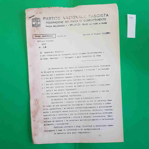 PARTITO NAZIONALE FASCISTA FASCI DI COMBATTIMENTO 1935 ASSICURAZIONE UNIONE