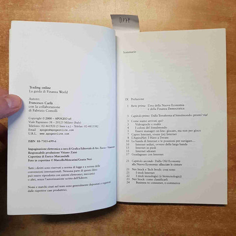 FRANCESCO CARLA' - TRADING ON LINE LA GUIDA APOGEO 2000 finanza on line world