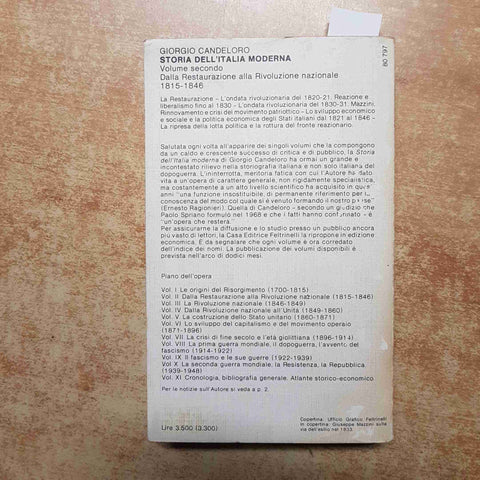 CANDELORO STORIA DELL'ITALIA MODERNA volume secondo - FELTRINELLI sottolineato