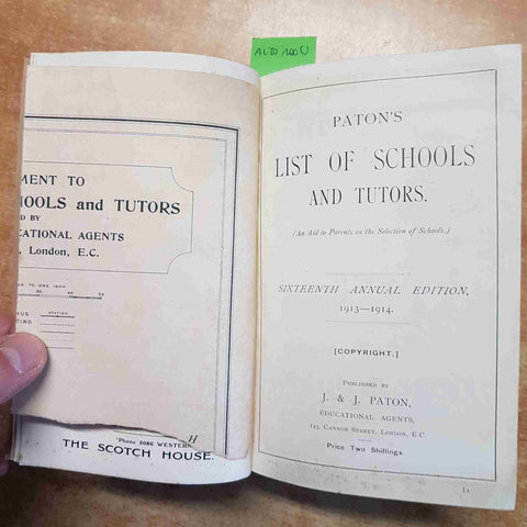 PATON'S LIST OF SCHOOLS AND TUTORS 1913 SIXTEENTH ANNUAL EDITION J& J PATON
