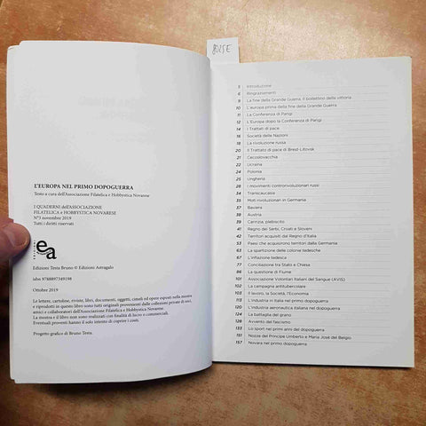 L'EUROPA NEL PRIMO DOPOGUERRA 2019 CATALOGO ASSOCIAZIONE FILATELICA NOVARESE