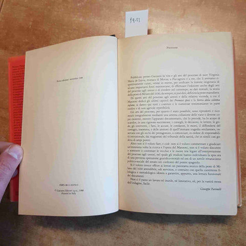 PROCESSO AGLI UNTORI MILANO 1630 CRONACA E ATTI GIUDIZIARI 1988 GARZANTI 1°ediz.