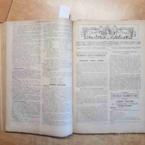 2 voll. I DIRITTI DELLA SCUOLA 1900/1903 RIVISTA SETTIMANALE ILLUSTRATA RILEGATA