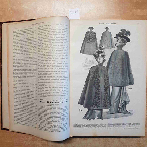 2 voll. I DIRITTI DELLA SCUOLA 1900/1903 RIVISTA SETTIMANALE ILLUSTRATA RILEGATA