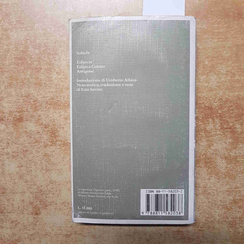 SOFOCLE - EDIPO RE, EDIPO A COLONO, ANTIGONE 1995 GARZANTI con testo a fronte