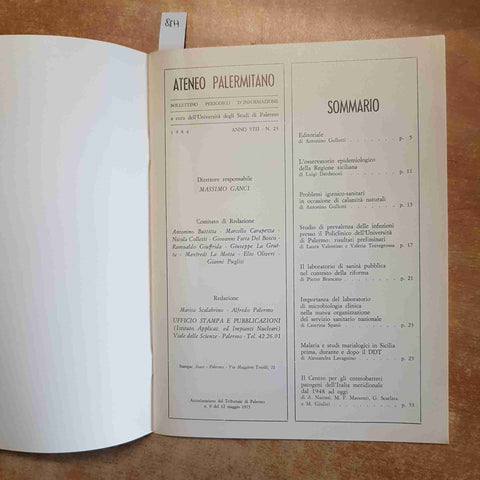 ATENEO PALERMITANO ANNO VIII n°23 BOLLETTINO UNIVERSITA' STUDI DI PALERMO 1984