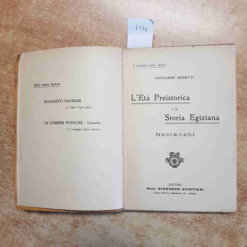 L'ETA' PREISTORICA E LA STORIA EGIZIANA NECTANEBI Giovanni Binetti QUINTIERI