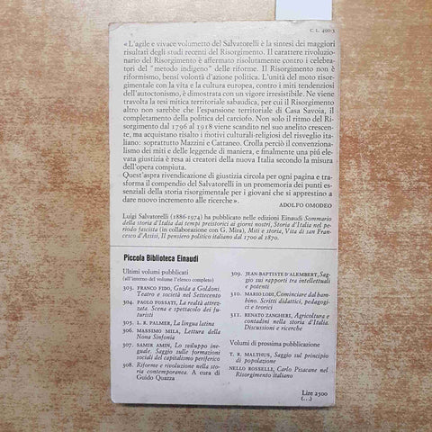 LUIGI SALVATORELLI - PENSIERO E AZIONE DEL RISORGIMENTO - EINAUDI storia moderna