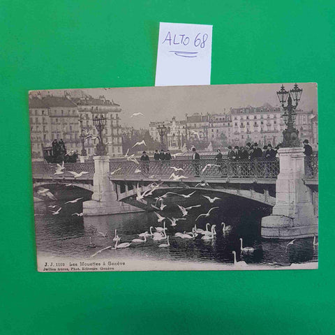 LES MOUETTES E GENEVE 1906 CARTOLINA EPOCA VINTAGE POSTCARD VEDUTA VIAGGIATA