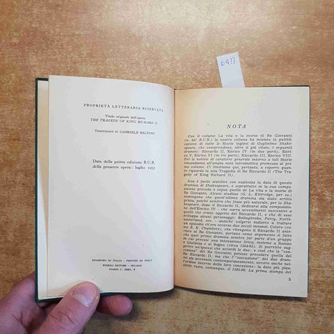 SHAKESPEARE - LA TRAGEDIA DI RE RICCARDO II STORIE INGLESI RIZZOLI BUR classici