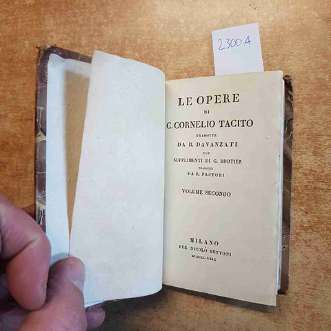LE OPERE DI CORNELIO TACITO TRADOTTE DA DAVANZATI 1829 NICOLO' BETTONI volume 2
