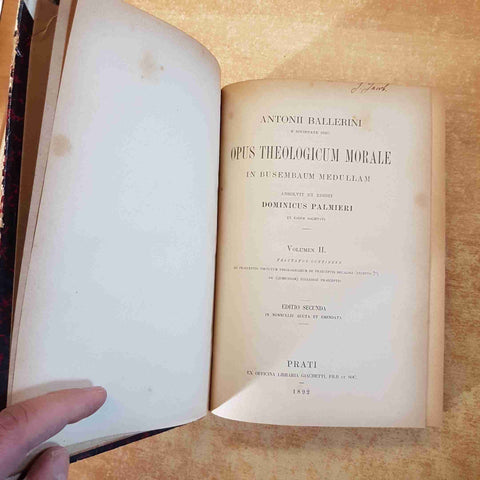 ANTONII BALLERINI, OPUS THEOLOGICUM MORALE Vol. II 1892 Editio Secunda GIACHETTI