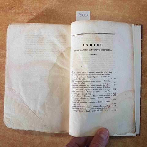 DELL'EDUCAZIONE SCRITTI VARII DI NICOLO' TOMMASEO 1834 GIUSEPPE RUGGIA LUGANO