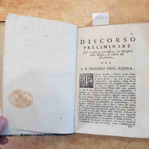 DIZIONARIO PORTATILE DELLA BIBBIA tomo 1+2 PROSPERO DELL'AQUILA 1763 REMONDINI