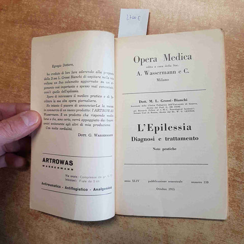 OPERA MEDICA L'EPILESSIA DIAGNOSI E TRATTAMENTO note pratiche 1955 WASSERMANN