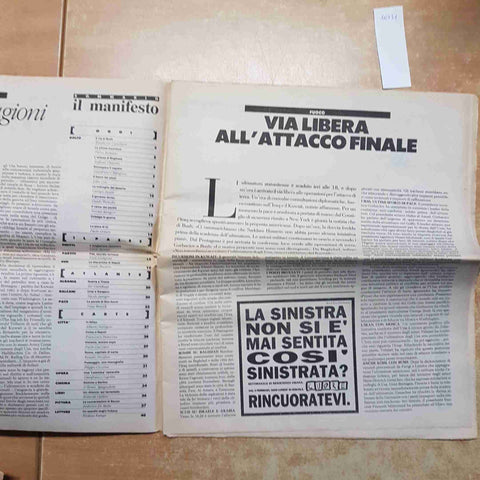 IL MANIFESTO QUOTIDIANO COMUNISTA 24 FEBBRAIO 1991 BUSH KUWAIT SADDAM BAGHDAD