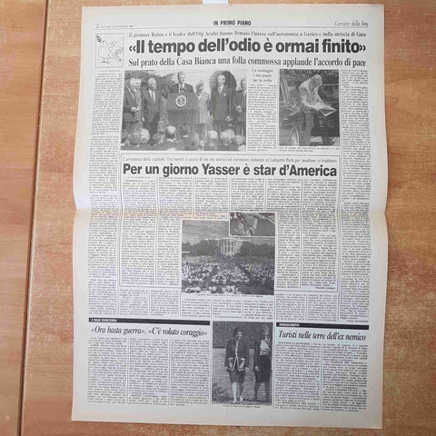 CORRIERE DELLA SERA SETTEMBRE 1993 ANASTATICA PRIMA PAGINA RABIN ARAFAT ISRAELE