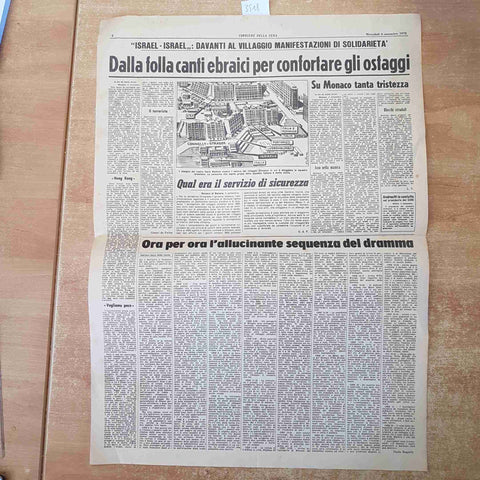 CORRIERE DELLA SERA SETTEMBRE 1972 ANASTATICA PRIMA PAGINA TERRORISMO OLIMPIADE