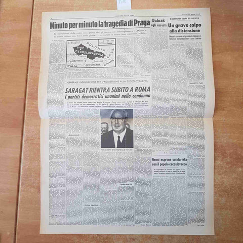 CORRIERE DELLA SERA AGOSTO 1968 ANASTATICA PRIMA PAGINA RUSSIA INVADE PRAGA CECA