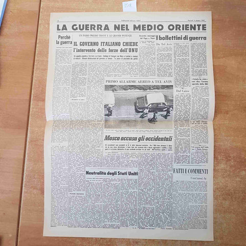 CORRIERE DELLA SERA GIUGNO 1967 ANASTATICA PRIMA PAGINA ISRAELE STRISCIA DI GAZA