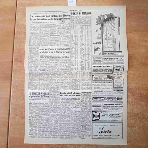 CORRIERE DELLA SERA GENNAIO 1960 ANASTATICA PRIMA PAGINA KRUSCEV EISENHOWER MORO